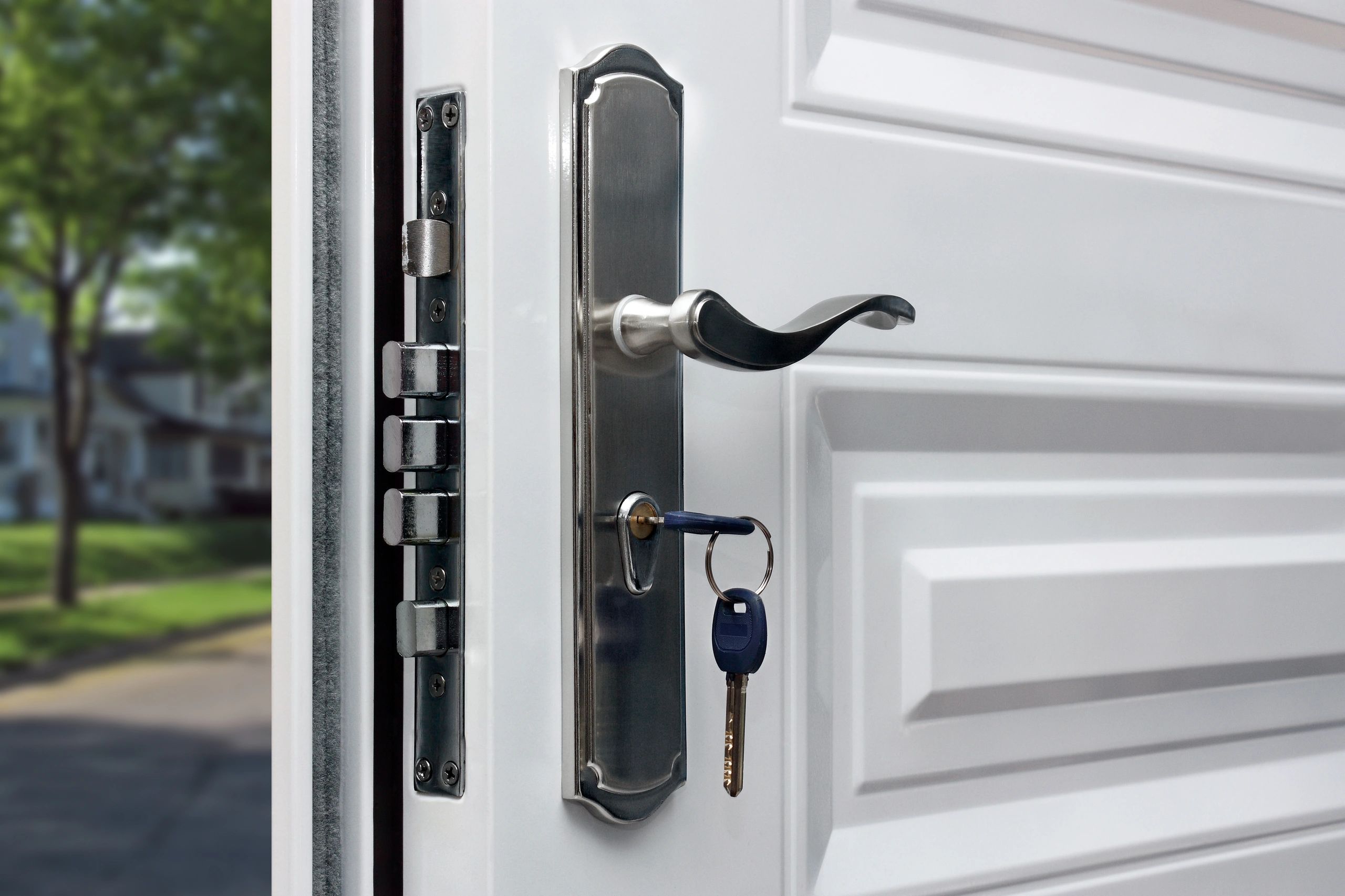 Close-up of a door lock representing property security