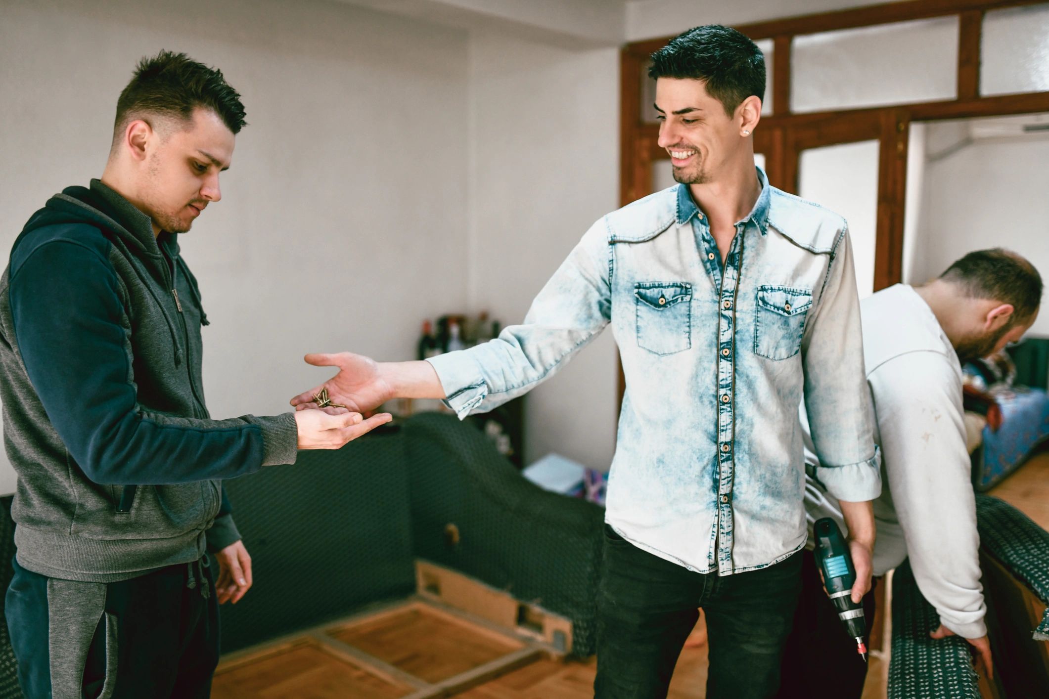 Two people collaborating on a home project